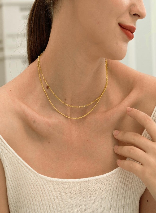 CHESKY Dainty 14k Gold Plated Necklace for Women, Simple Satellite Choker Necklace Thin Layered Necklace Womens Trendy Double Choker Necklaces Dainty Jewelry - Image 4